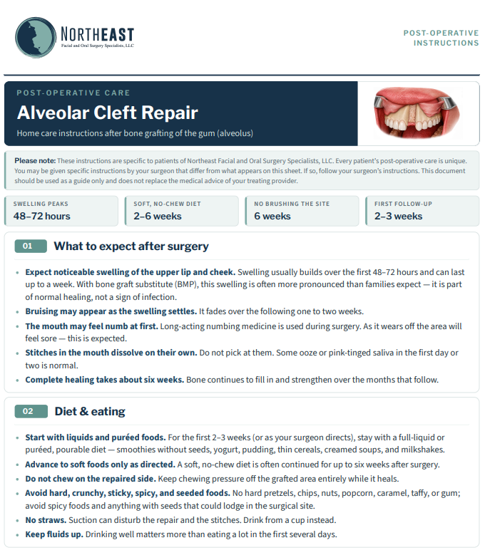 Alveolar Cleft Repair Post-Op Preview Alveolar cleft repair post-operative instructions preview