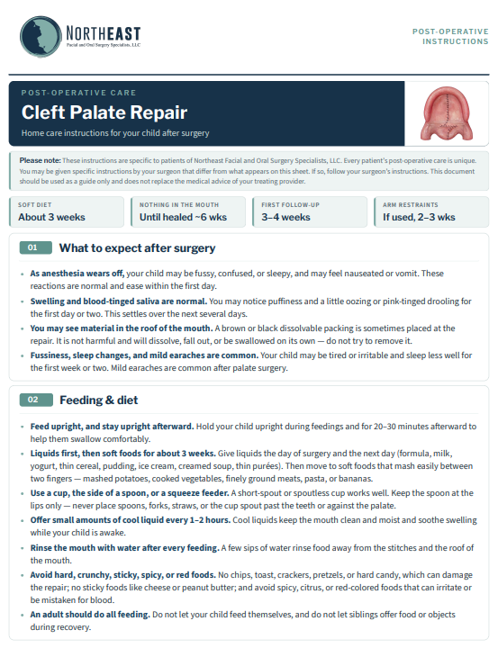 Cleft Palate Repair Post-Op Preview Cleft palate repair post-operative instructions preview