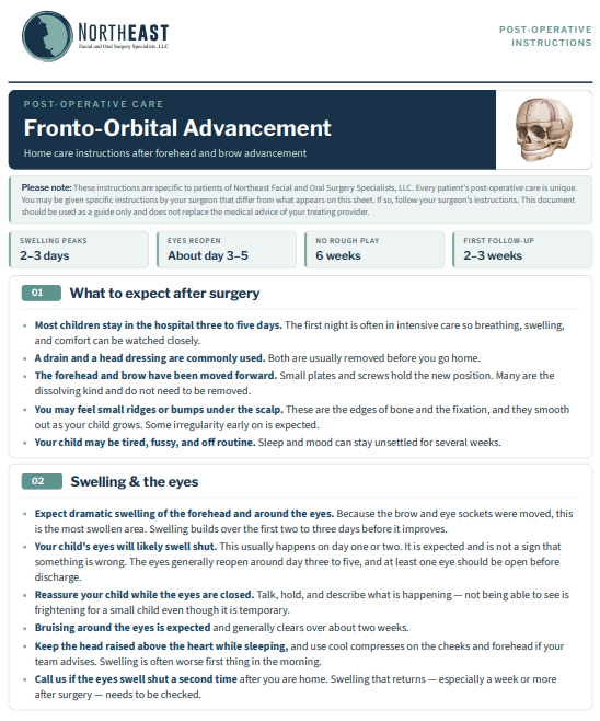 Fronto-Orbital Advancement Post-Op Preview Fronto-orbital advancement post-operative instructions preview