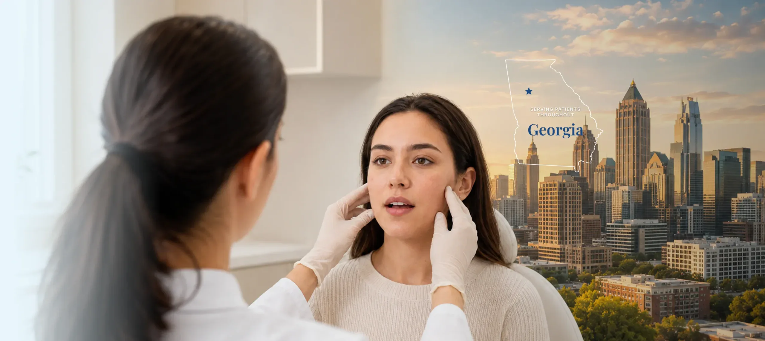 Georgia-female-patient-jaw-surgery-consultation-hero-cover-desktop Woman during a jaw surgery consultation in Georgia