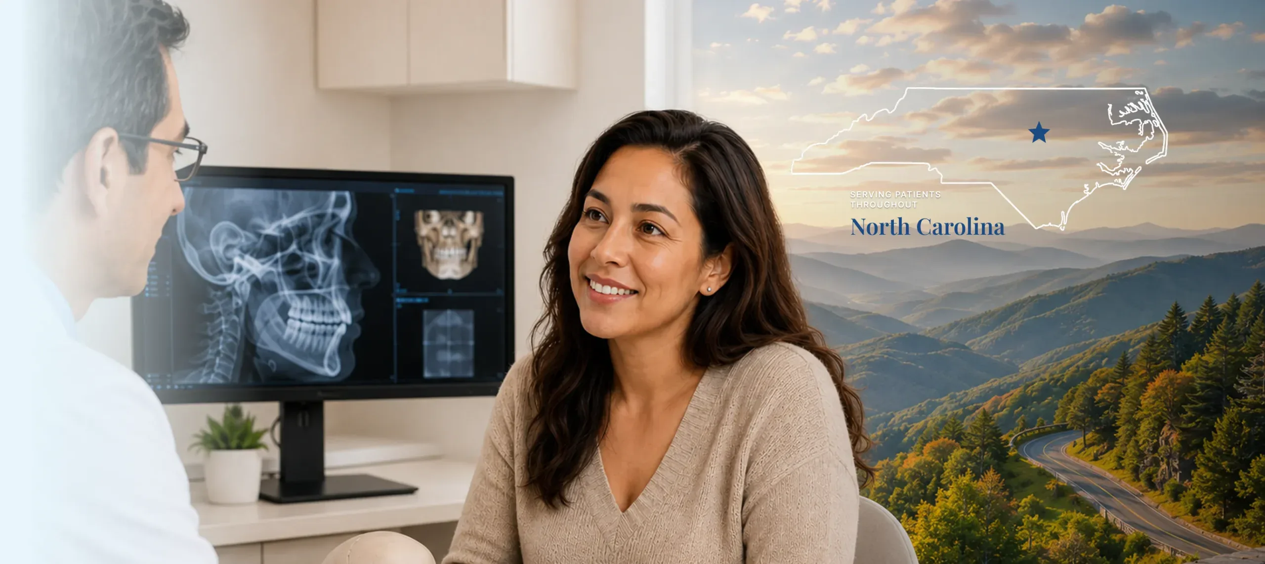 North-Carolina-female-jaw-surgery-patient-consultation-hero-cover-desktop Woman during a jaw surgery consultation in North Carolina