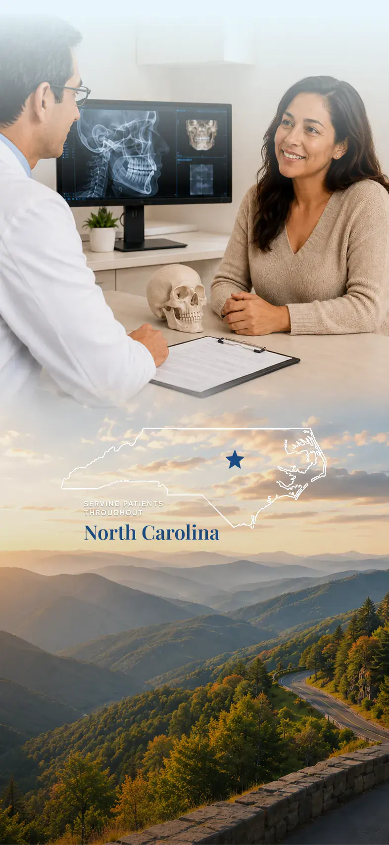 North-Carolina-female-jaw-surgery-patient-consultation-hero-cover-mobile Woman during a jaw surgery consultation in North Carolina