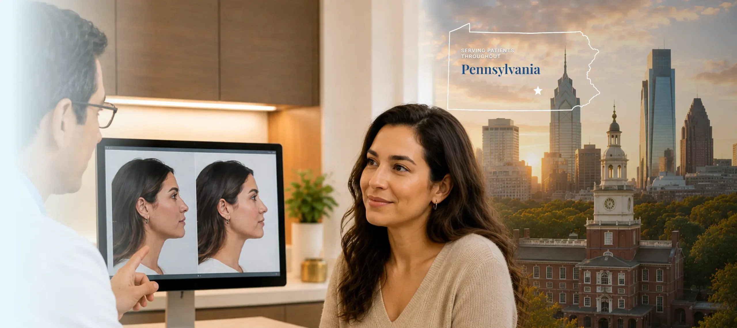 Pennsylvania-female-jaw-surgery-patient-consultation-hero-cover-desktop Woman during a jaw surgery consultation in Pennsylvania