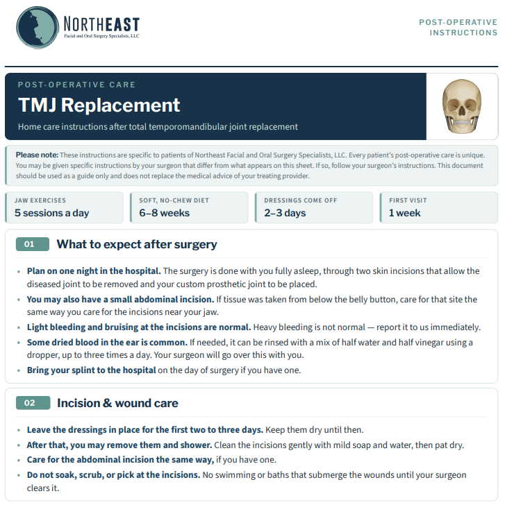 TMJ Replacement Post-Op Preview TMJ replacement post-operative instructions preview