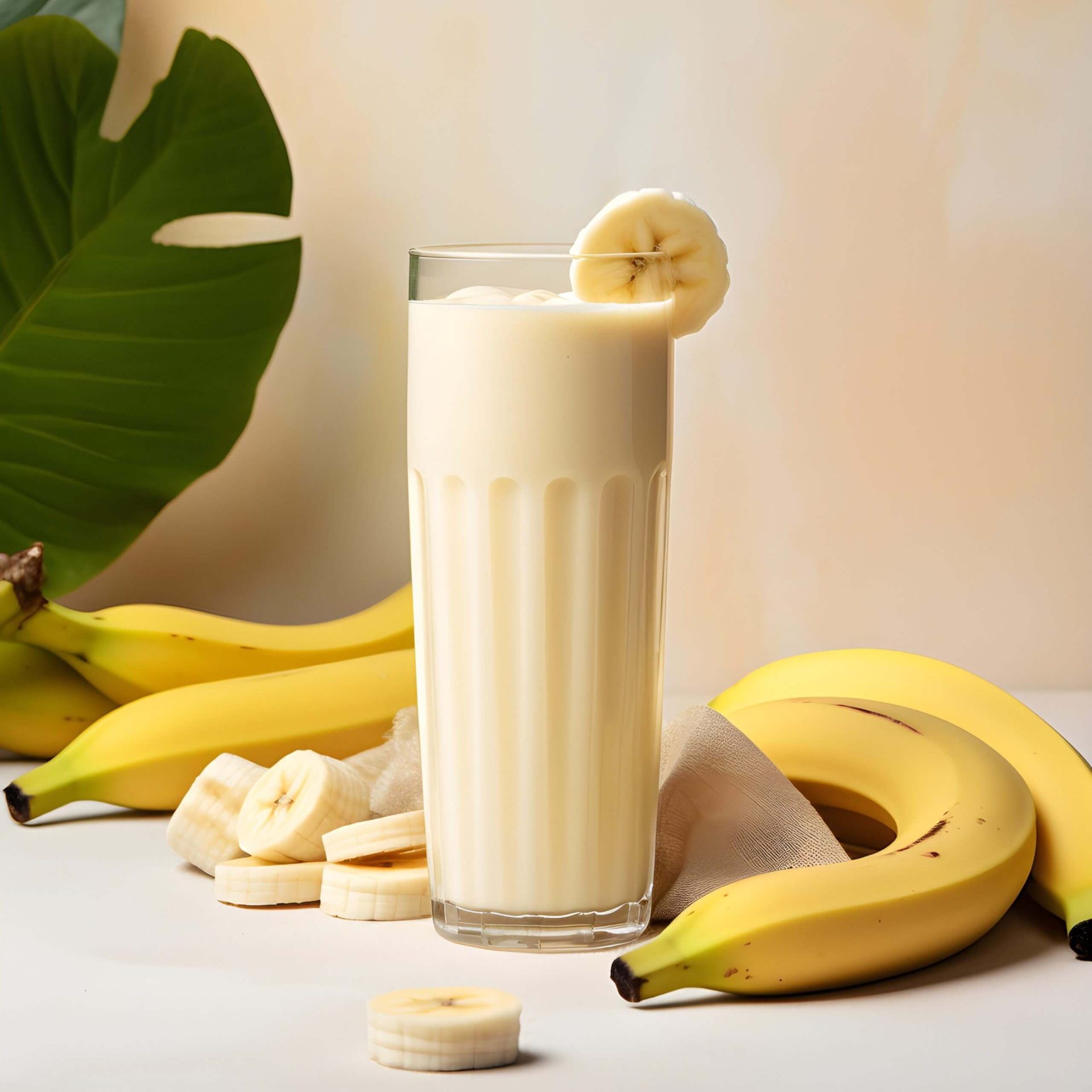 Glass of banana oat smoothie.