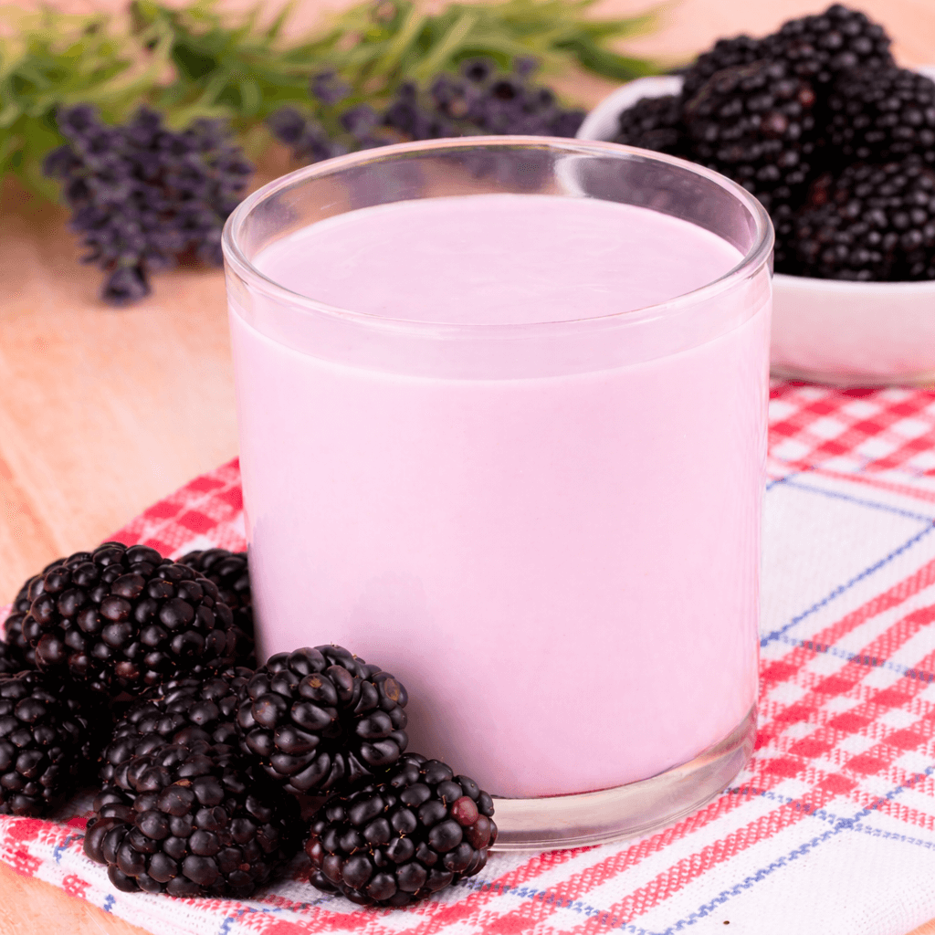 Glass of berry yogurt drink.