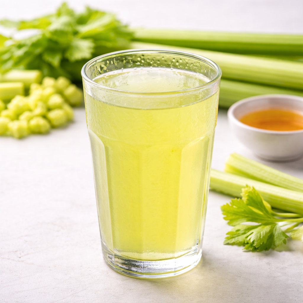 Glass of clear celery tonic.