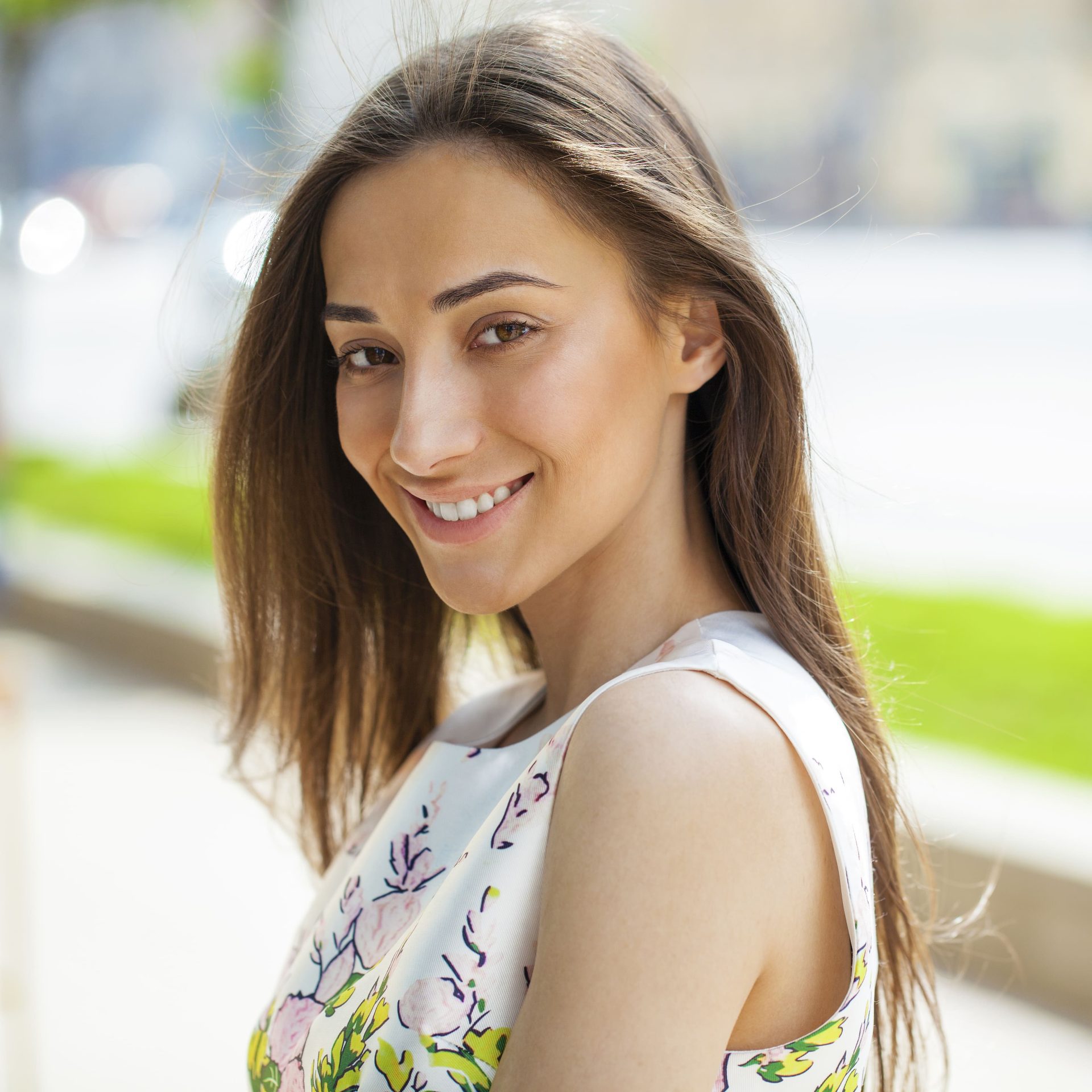 Close Up Portrait Beautiful Young Happy Brunette Woman
