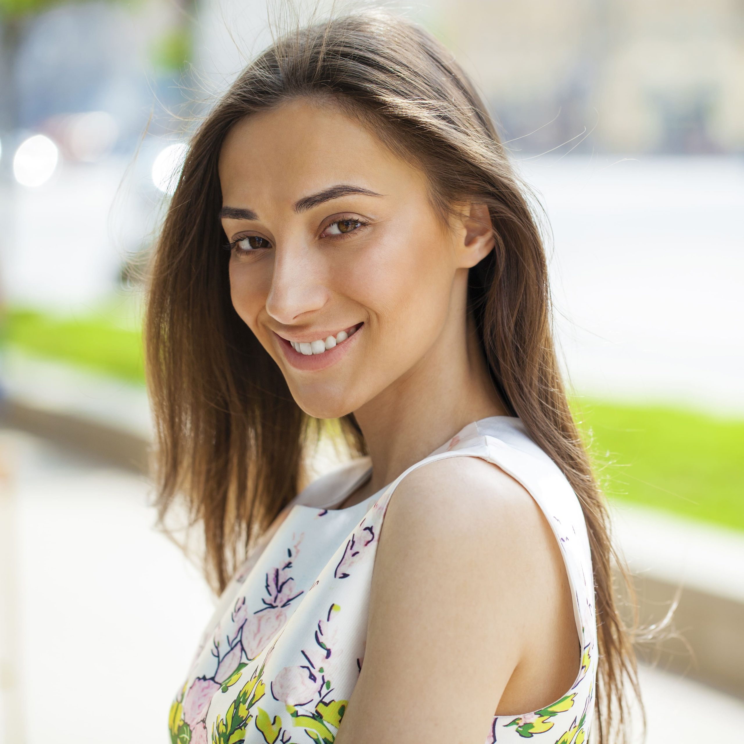 Close Up Portrait Beautiful Young Happy Brunette Woman