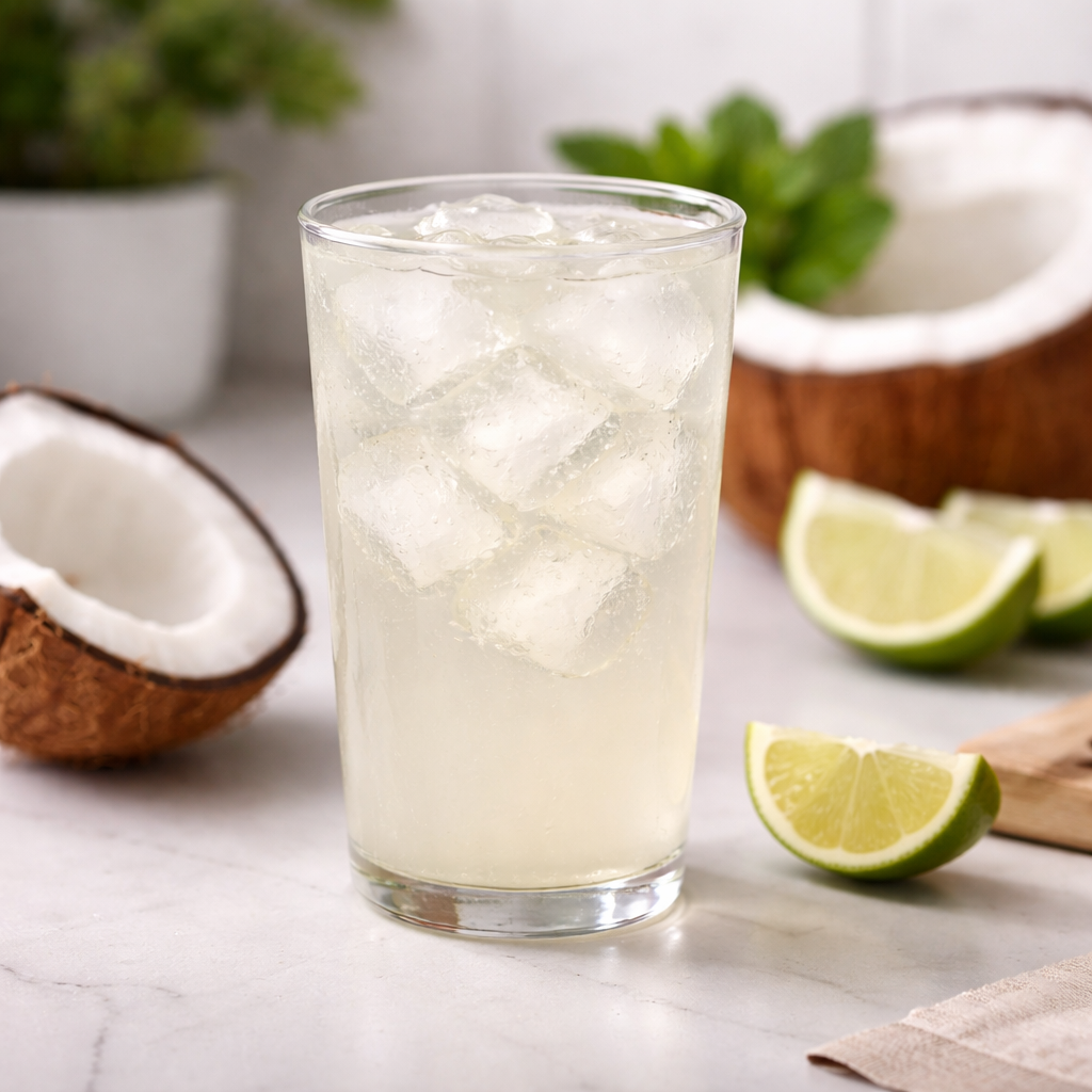 Glass of coconut lime refresher.