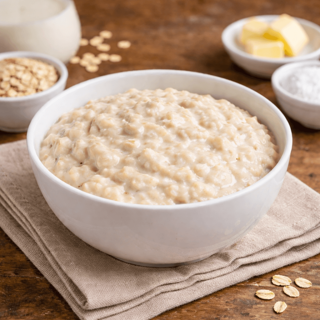 Bowl of creamy oatmeal.