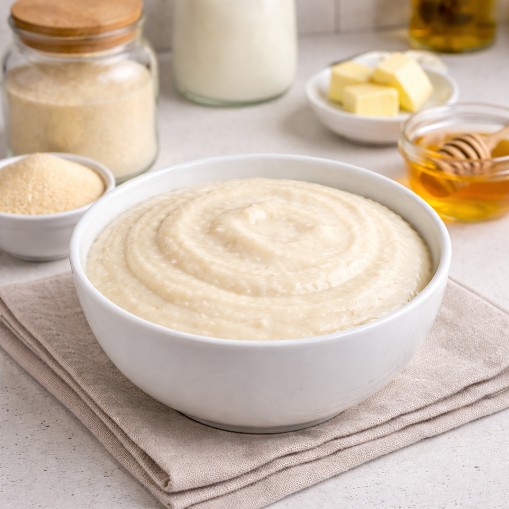 Bowl of creamy semolina porridge.