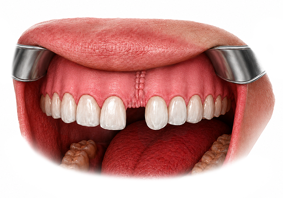 ABG 5 - reframed Illustration of the gum flaps closed over the bone graft.
