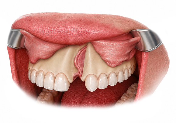 ABG 2 - reframed Illustration of gingival flaps elevated to expose the alveolar cleft.