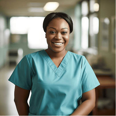Happy Female healthcare worker. in scrubs in Office Happy Female healthcare worker. in scrubs in Office