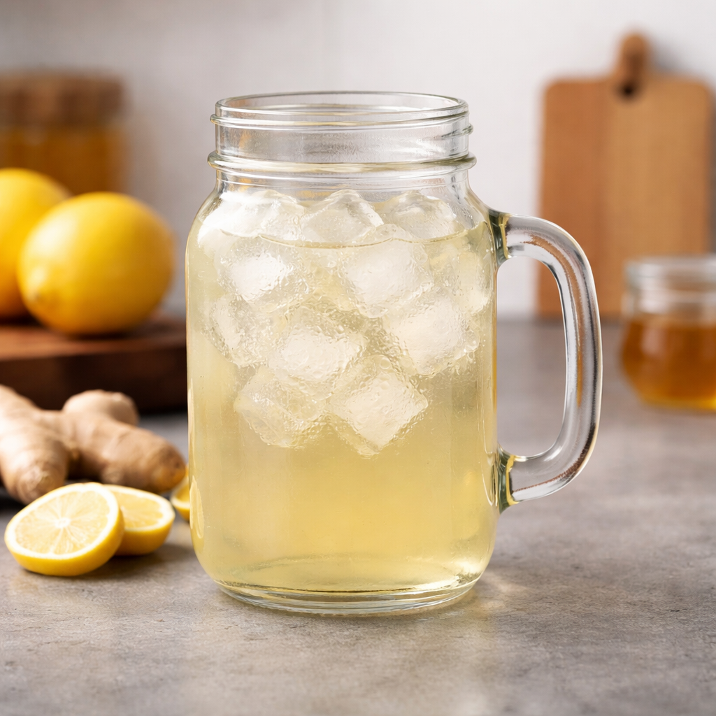 Glass of lemon ginger infused water.