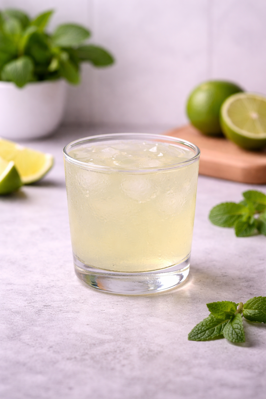 Glass of lime mint cooler.