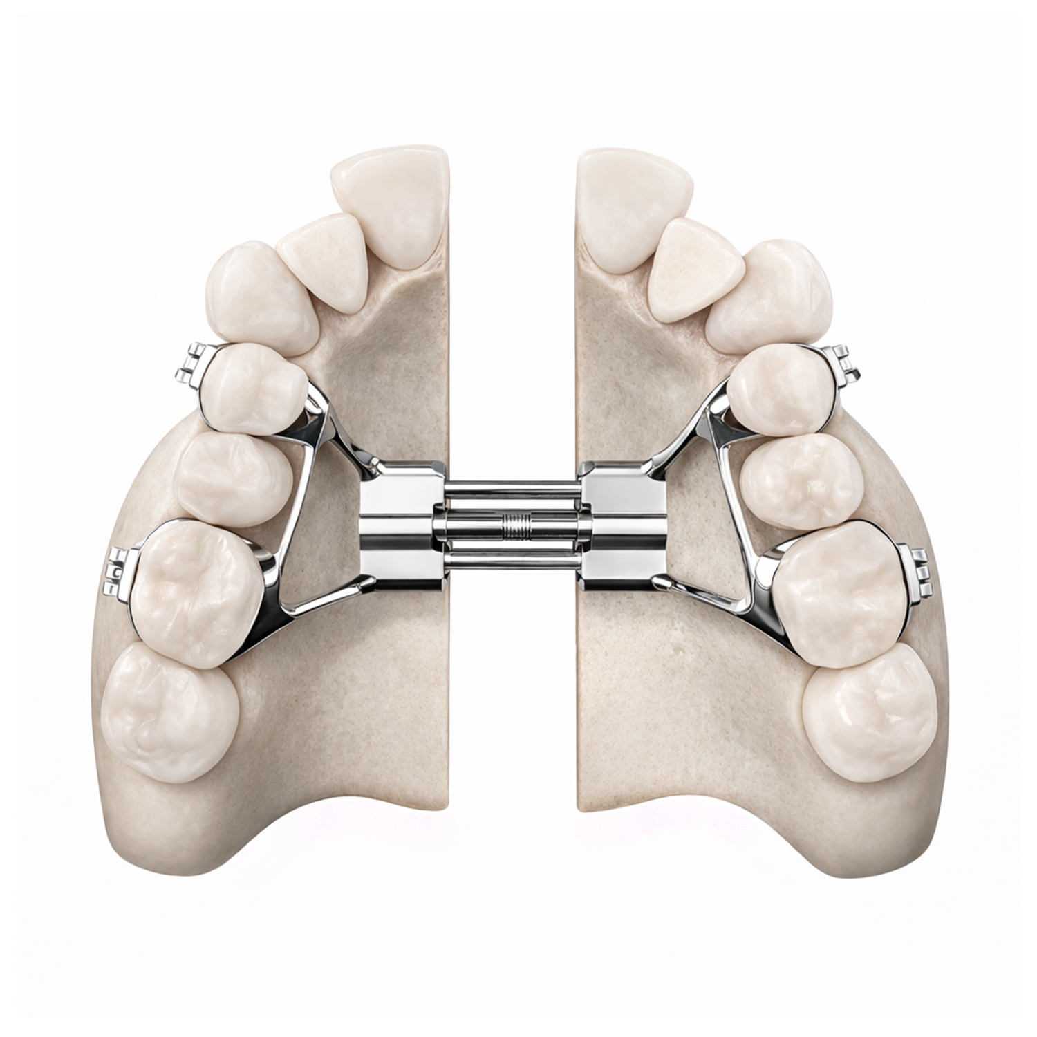 SARPE - midpalatal-split Illustration of the midpalatal split with the expansion appliance engaged during SARPE.