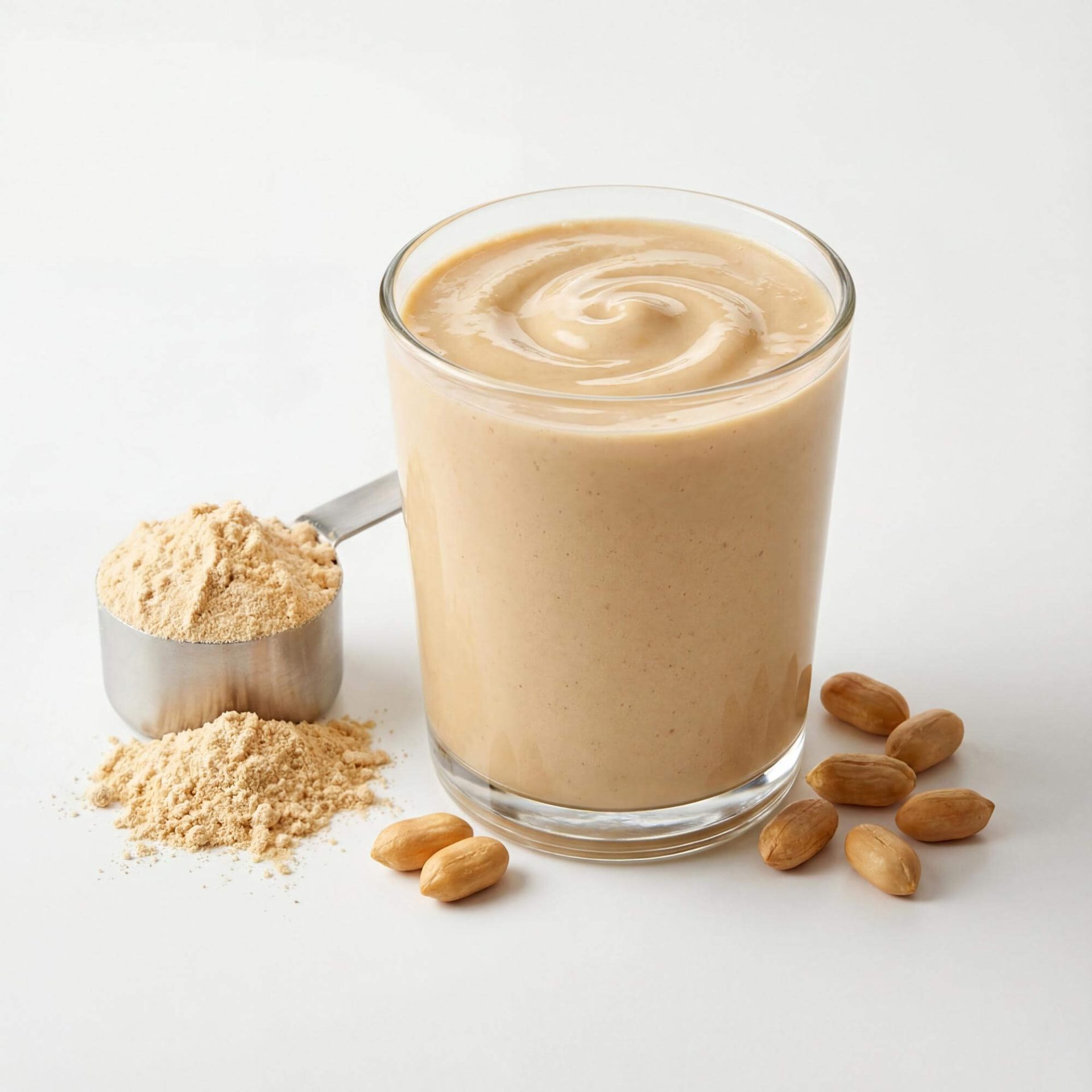 Glass of peanut butter protein shake.
