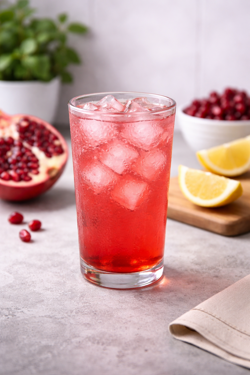 Glass of pomegranate lemon cooler.