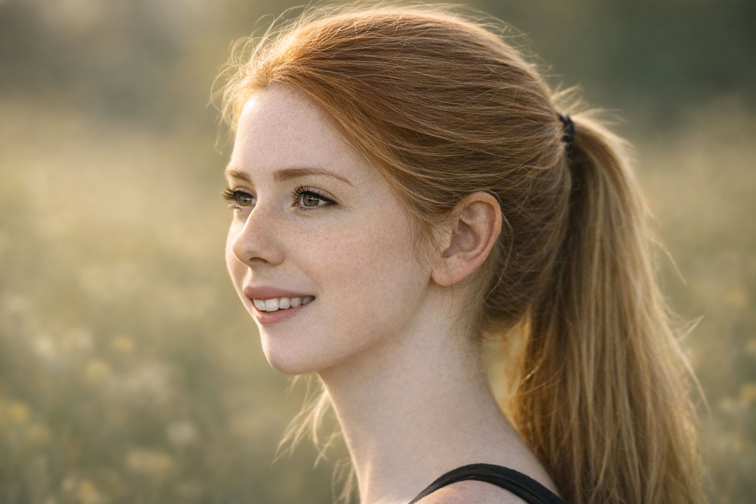 Portrait of a Young Woman with mandibular retrognathia Outdoors