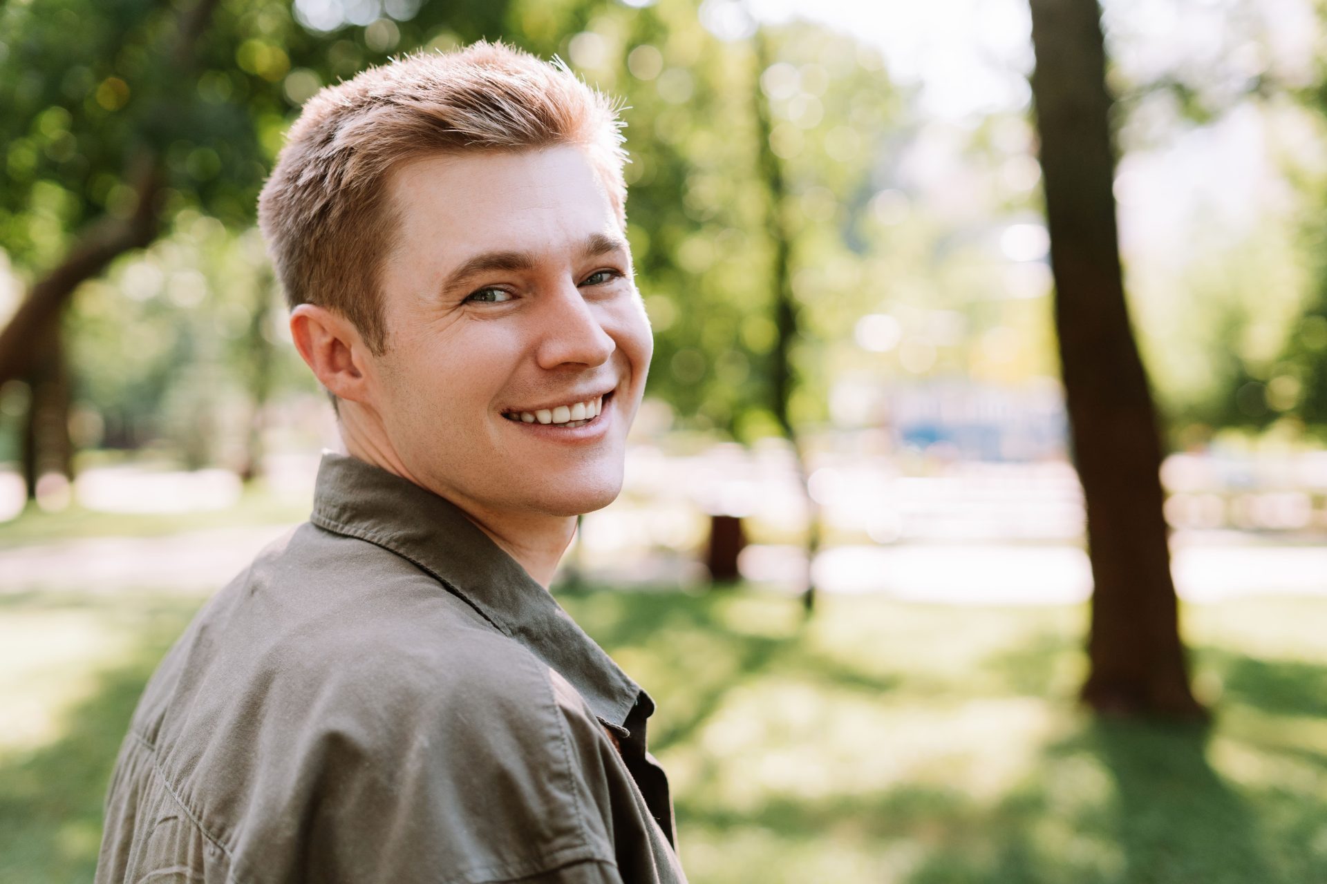 Portrait Smiling Young Man Outdoors Looking Camera Portrait smiling young man outdoors looking camera.