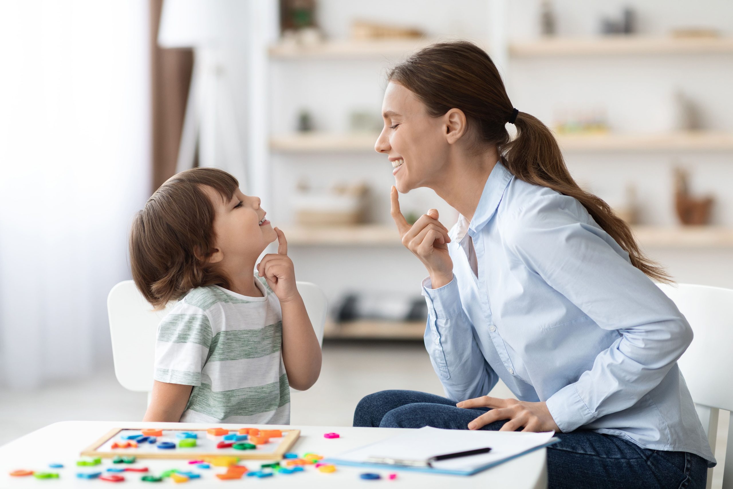 Professional Woman Speech Training With Little kid
