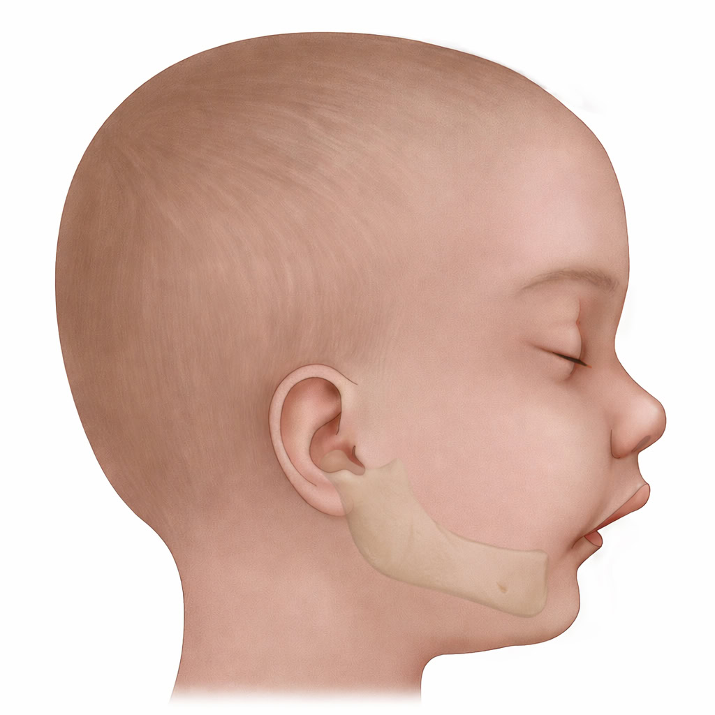 PRS_1-edited Illustration of an infant profile showing the small, set-back lower jaw of Pierre Robin Sequence.