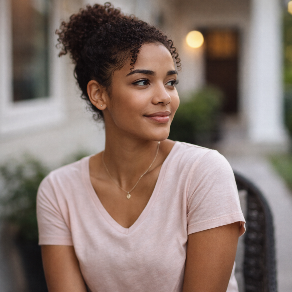Smiling. girl at the front porch
