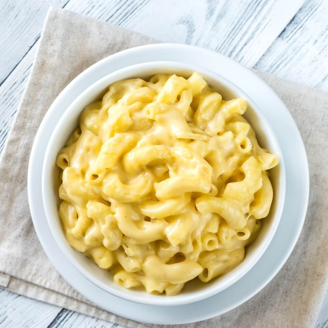Bowl of soft macaroni and cheese.