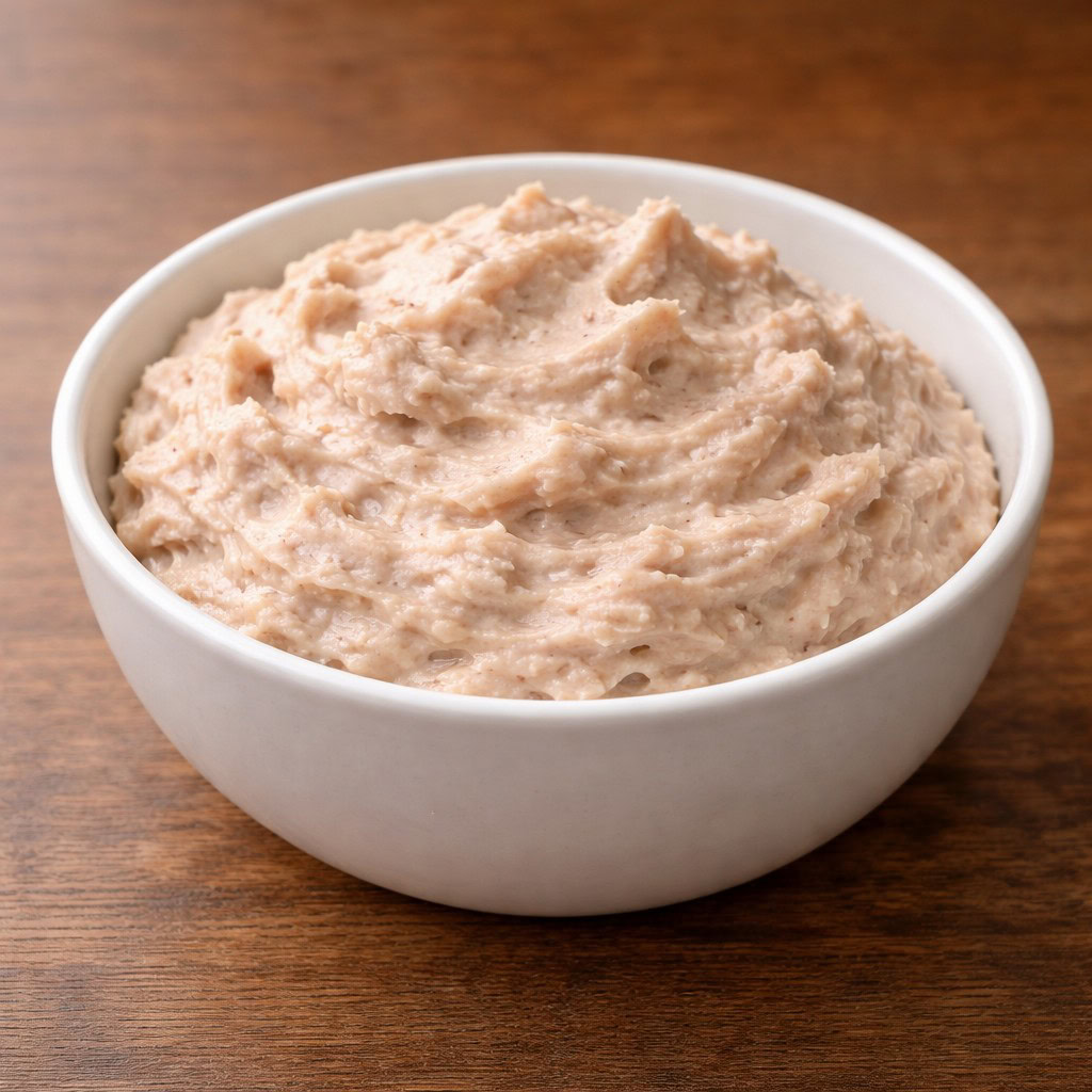 Bowl of soft mashed tuna salad.