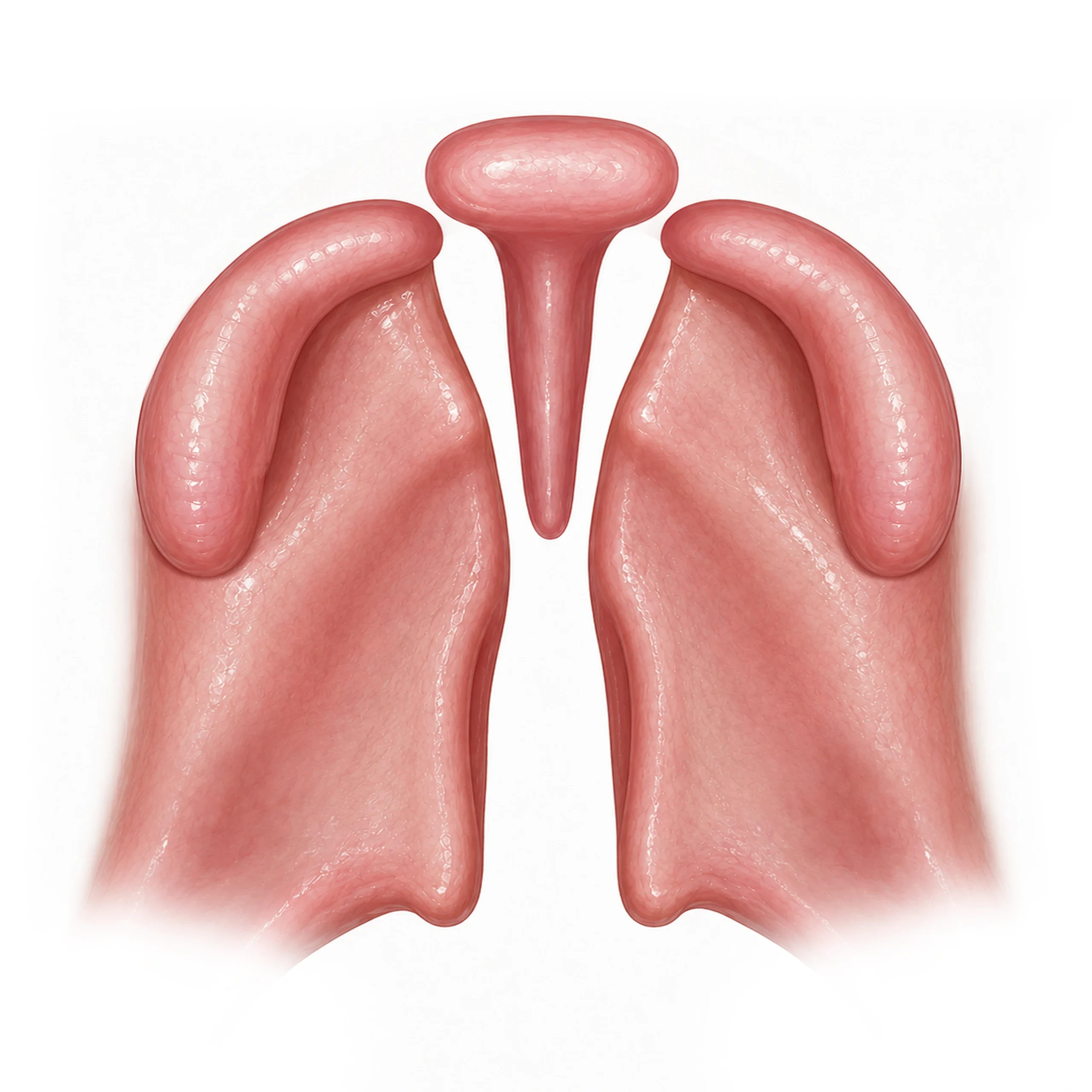 Illustration of a Veau class IV complete bilateral cleft palate.
