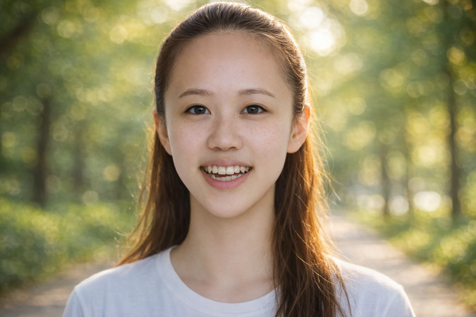 Young Girl with mandibular prognathism Smiling Outdoors